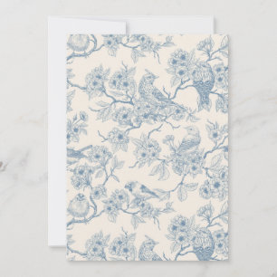 Pájaros y flor de cerezo en azul y blanco desvaído