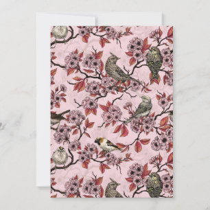 Pájaros y flor de cerezo en rosa salmón