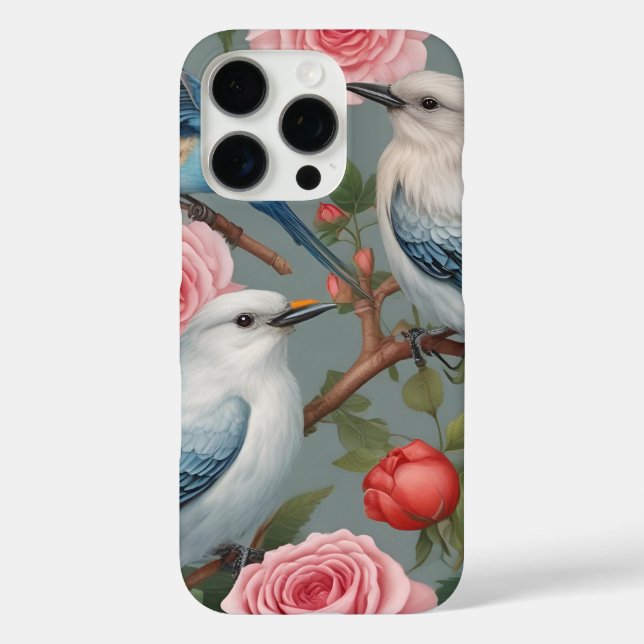 Pájaros y Rosas iPhone 16 Pro Funda (Reverso )