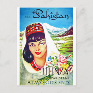 Pakistán, niña del valle de Hunza, postal de viaje