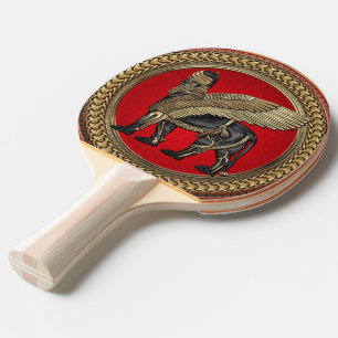 Pala De Ping Pong [400] León alado asirio: Lamassu dorado y negro