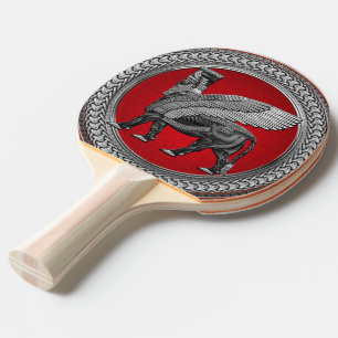 Pala De Ping Pong [400] Toro alado asirio: Lamassu plateado y negro