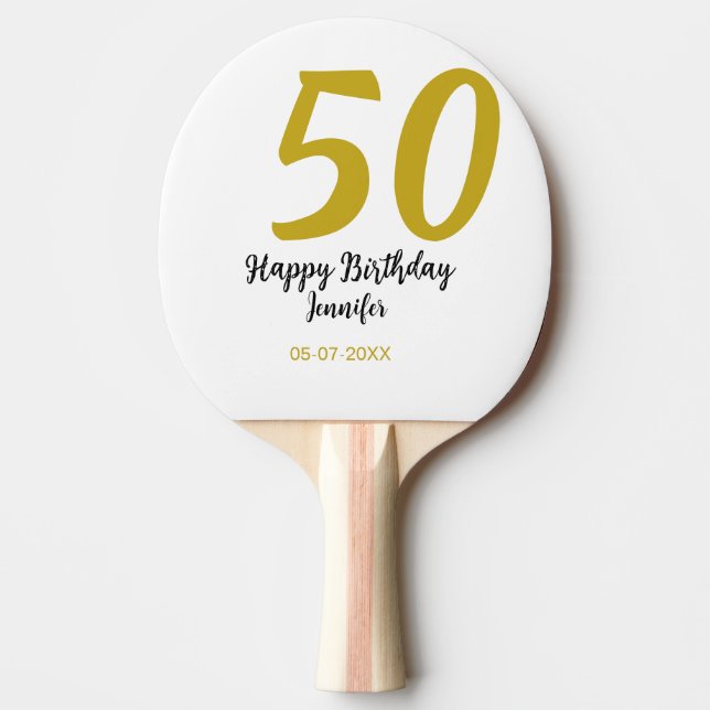 Pala De Ping Pong 50 cumpleaños añadir nombre fecha año negro planti (Anverso)