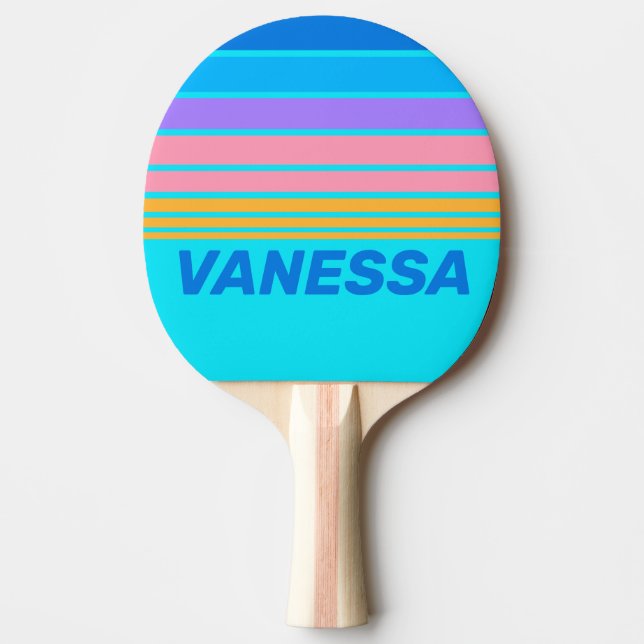 Pala De Ping Pong 80s Neon Ocean Sky Horizon Striping with Name (Anverso)