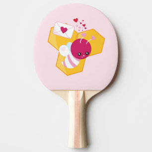 Pala De Ping Pong Abeja linda con los corazones rosados de San Valen