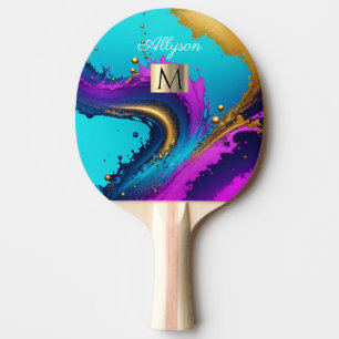 Pala De Ping Pong Abstracto Líquido Dinámico, Nombre y Monograma