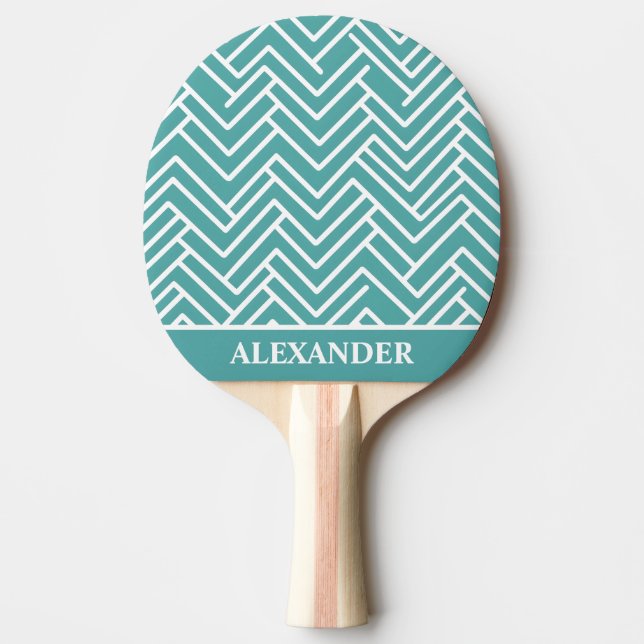 Pala De Ping Pong Abstracto Teal y Personalizado Blanco (Anverso)