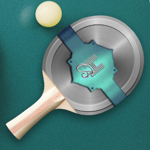 Pala De Ping Pong Acero azul verde metálico trompe l’œil Monograma