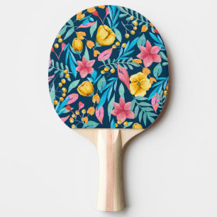 Pala De Ping Pong acuarela botánica: flores, hojas adornadas.