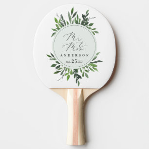 Pala De Ping Pong acuarela de hojas Sr. & Sra. boda