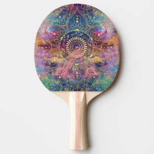 Pala De Ping Pong acuarela dorada y nebulosa mandala