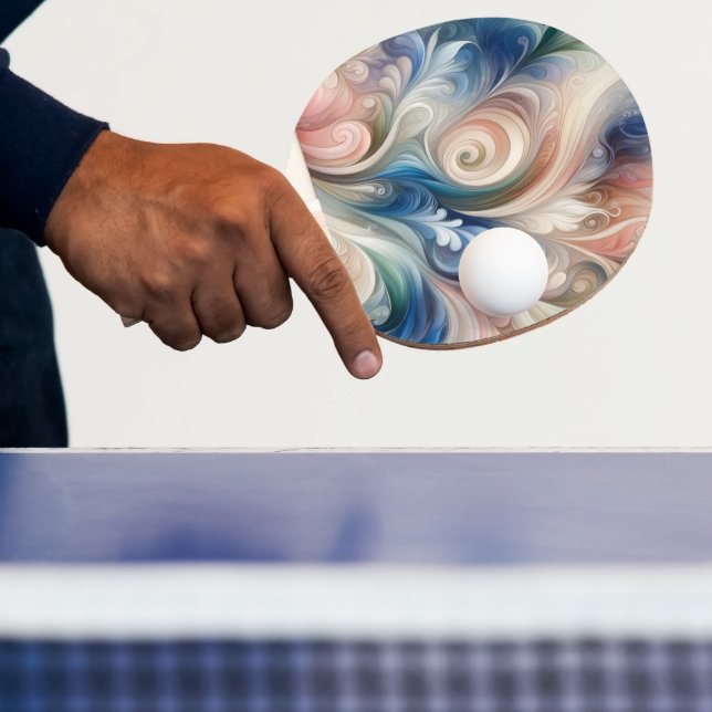 Pala De Ping Pong Acuarela Fantasía Pastel Floral Azul & Crema (in situ)