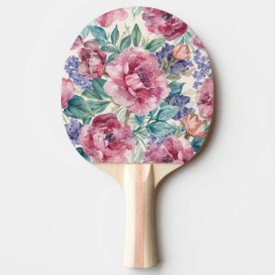 Pala De Ping Pong Acuarela Floral de Peonía Botánica Floraciones de 