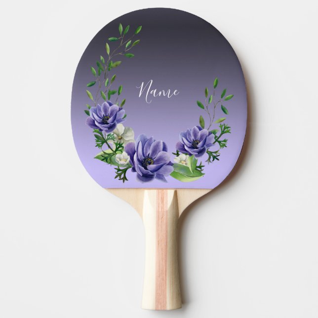 Pala De Ping Pong Acuarela Flores Púrpura Ping Pong Paddle (Anverso)