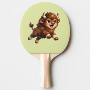 Pala De Ping Pong Adorable Bison Jugando Alegremente con una Sonrisa
