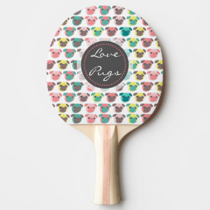 Pala De Ping Pong Adorable ilustracion de tazas coloridas "Love Pugs