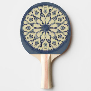 Pala De Ping Pong Adorno de Mandala Radial Azul-Beige Vintage