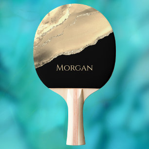 Pala De Ping Pong Agate de oro y Purpurina, nombre de oro en negro