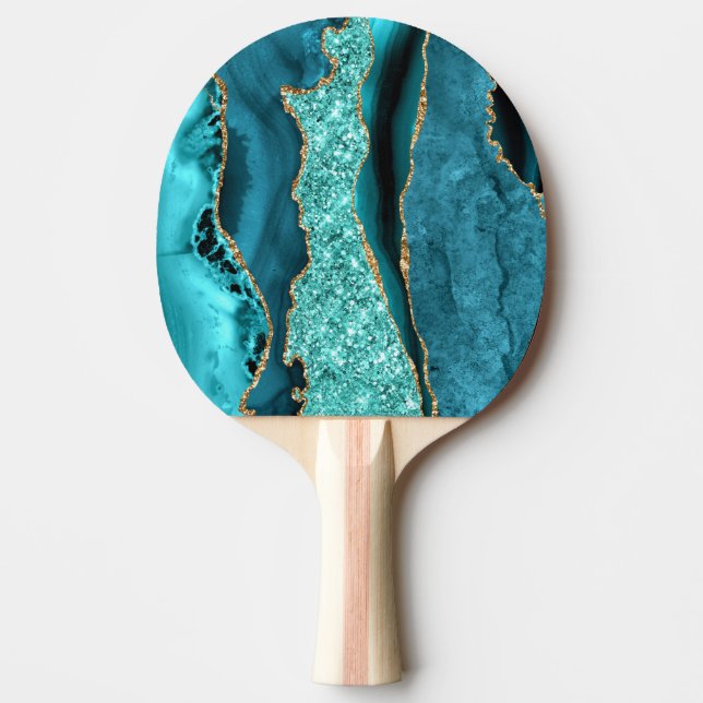 Pala De Ping Pong Agate Verde azulado Purpurina de oro azul Marble A (Anverso)