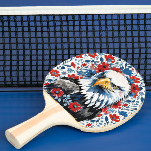 Pala De Ping Pong Águila calva Rojo Blanco y Azul Floral Estados Uni