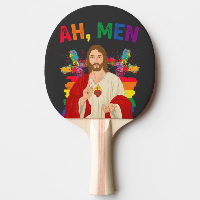 Pala De Ping Pong Ah Men Funny Orgullo Gay LGBT Jesús Cristiano (Anverso)