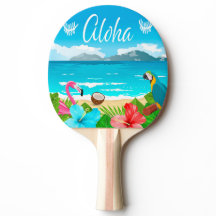 Aloha hawaiian beach flamingo floral azul