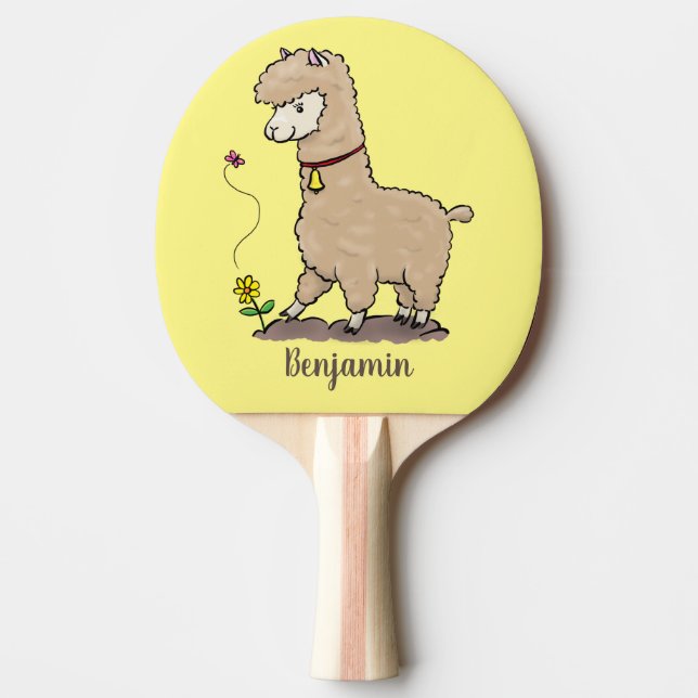 Pala De Ping Pong Alpaca feliz con personalizado de mariposa (Anverso)