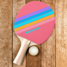 Pala De Ping Pong Amanecer Neón de los 80 con Nombre a Rayas