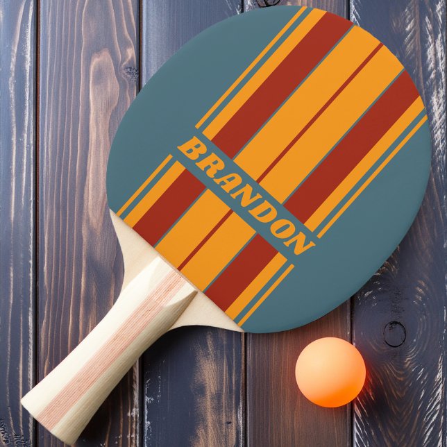 Pala De Ping Pong Amanecer retro en franjas de pizarra con nombre (Subido por el creador)