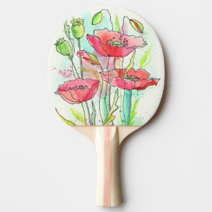 Pala De Ping Pong Amapolas pintadas de la acuarela