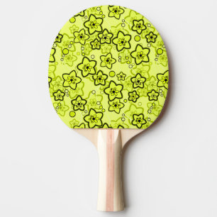 Pala De Ping Pong Amarillo con patrón floral de neón brillante negro
