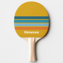 Pala De Ping Pong Amarillo Retro a través de franjas con nombre