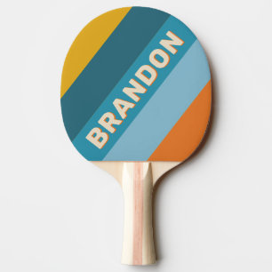 Pala De Ping Pong Amarillo Retro Negrita Rayado con Nombre
