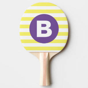 Pala De Ping Pong Amarillo soleado rayado monograma púrpura