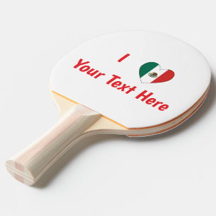 Pala De Ping Pong Amo (Bandera Mexicana en forma de corazón) Tu Text