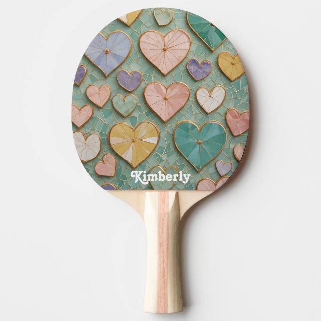 Pala De Ping Pong Amor Mosaico: Corazones Pastel (Anverso)