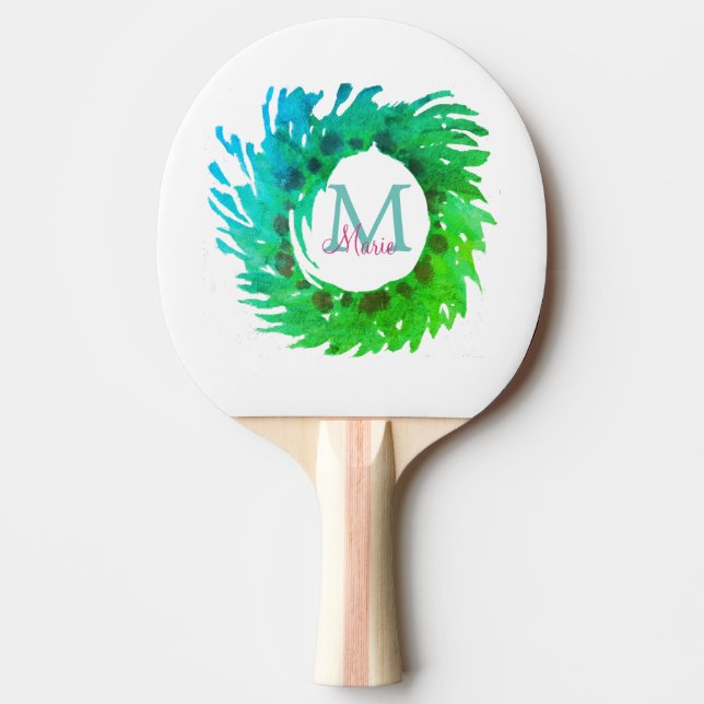 Pala De Ping Pong Añadir una corona verde rosa monogramo (Anverso)