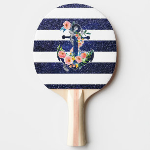 Pala De Ping Pong Anclaje floral sobre fondo rayado