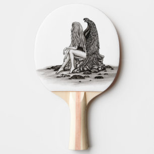 Pala De Ping Pong Ángel, perdido en el pensamiento, diseño blanco y