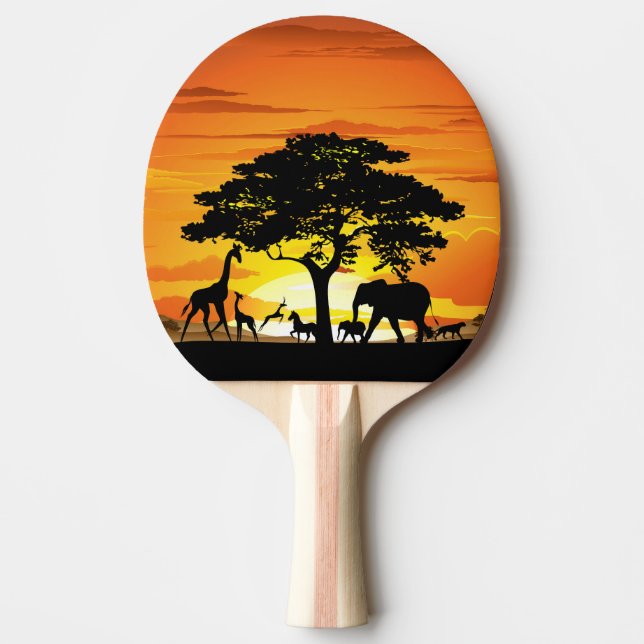 Pala De Ping Pong Animales salvajes al atardecer en la sabana africa (Anverso)