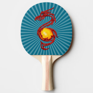 Pala De Ping Pong Año Chino del Dragón Rojo Metálico