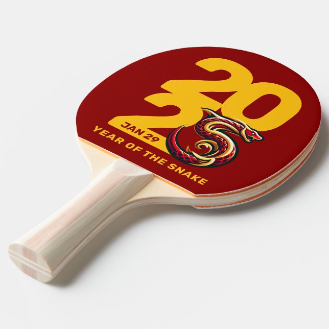 Pala De Ping Pong Año Rojo de Oro de la Serpiente 2025 (Ángulo frontal)