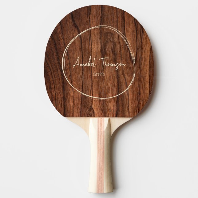 Pala De Ping Pong Antique Cherry Wood Name in Drawn Circle  (Anverso)