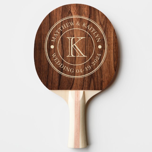 Pala De Ping Pong Antique Cherry Wood Wedding Monogram (Reverso)