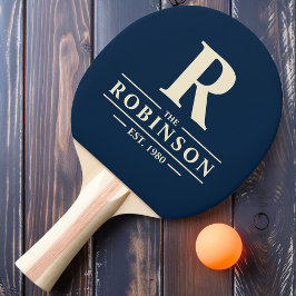 Pala De Ping Pong Apellido e inicial Azul Marino Profundo