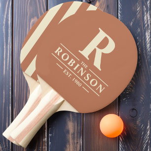 Pala De Ping Pong Apellido e inicial Polo a rayas Rosa Pálido