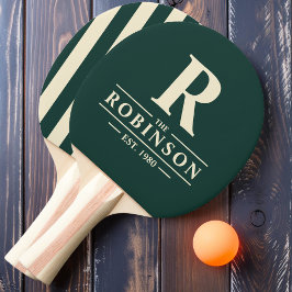Pala De Ping Pong Apellido e inicial Polo con rayas Verde Salvia