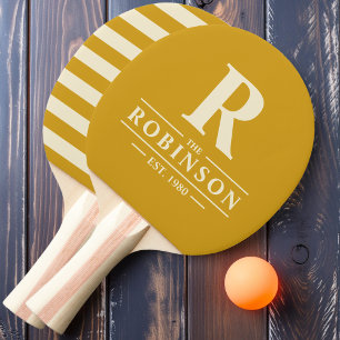 Pala De Ping Pong Apellido y Polo Inicial Dorado Ocre
