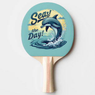 Pala De Ping Pong Aprovecha el Día Retro Delfín Estética Oceánica