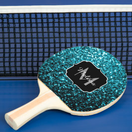 Pala De Ping Pong Aqua azul brillante purpurina chispas Monograma